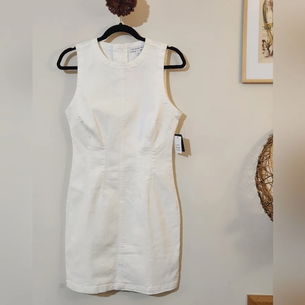 And Now This NWT S White Denim Cotton Sleeveless A-line Dress - Picture 1 of 6